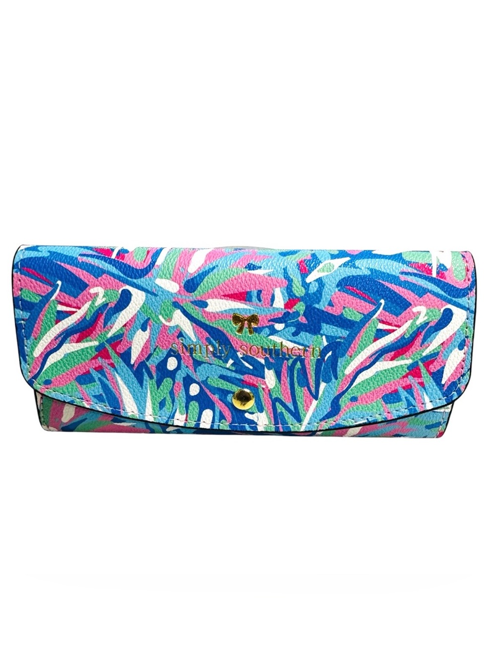 Simply Southern Bright Blue Multi Tropical Print Clutch Wallet